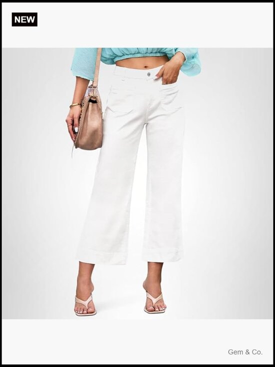 Denim - High Waisted Flare Jeans for Women Trendy Wide Leg Cropped Denim Pants Stretchy